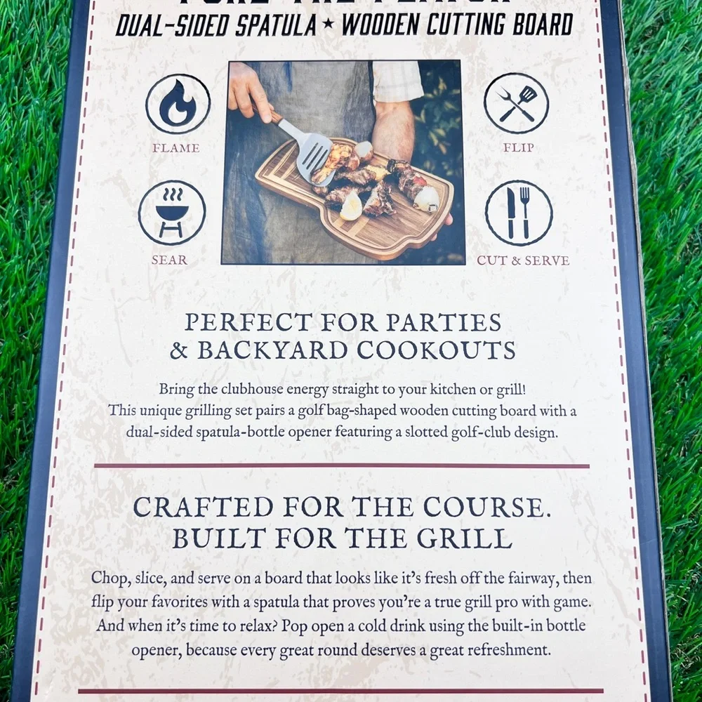 Golf Style Bamboo Cutting Board & BBQ Spatula Set – Dad’s Gift - New